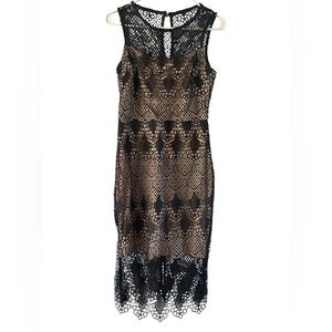 Bisou Bisou Women's Black Lace Over Nude Slip Sheath Dress Size 4